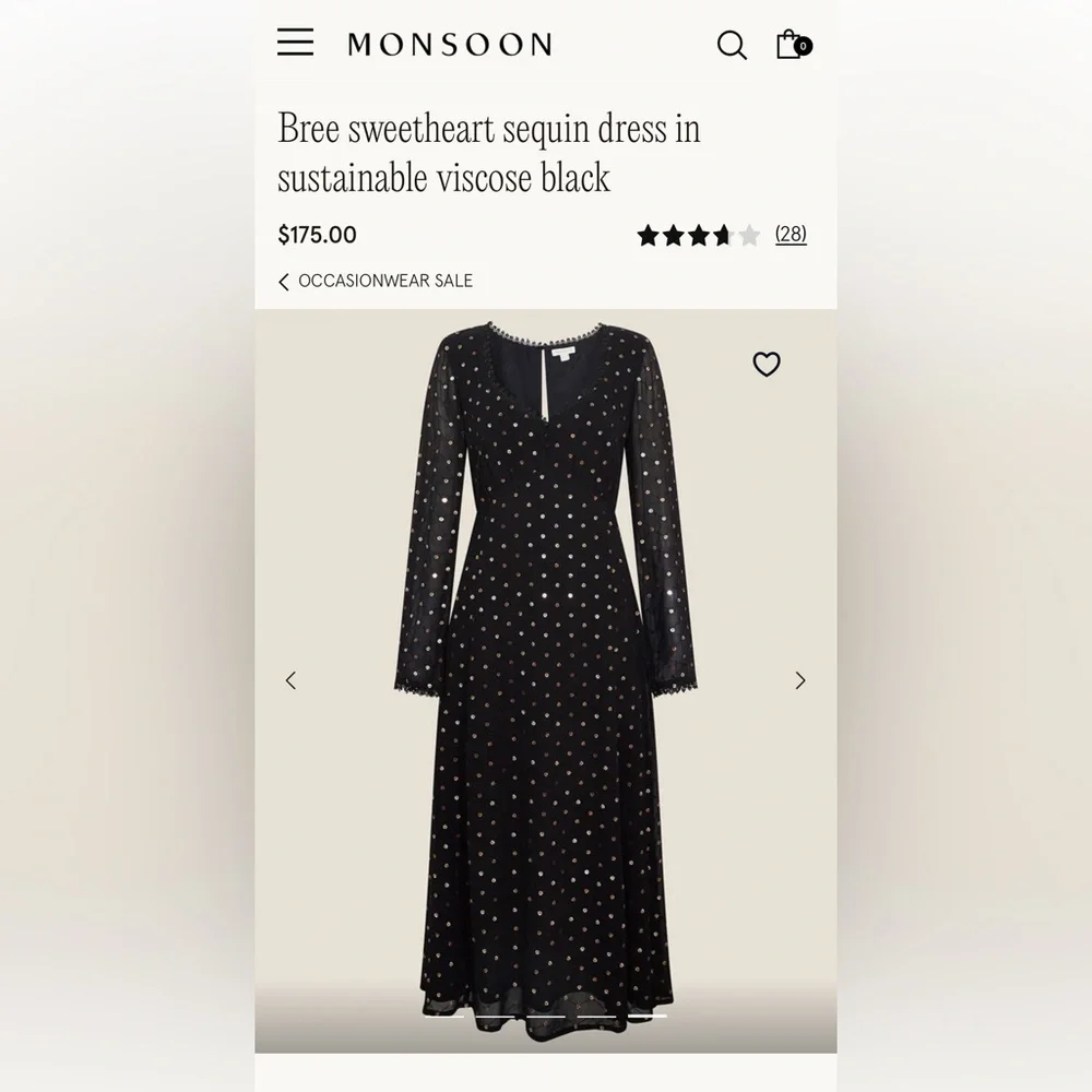 Monsoon Black Midi Dress with Gold sequin and lace detailing - Picture 2 of 9
